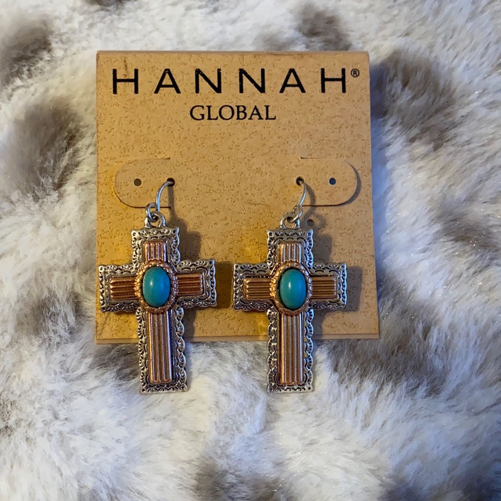 Earrings. Cross. Never worn.